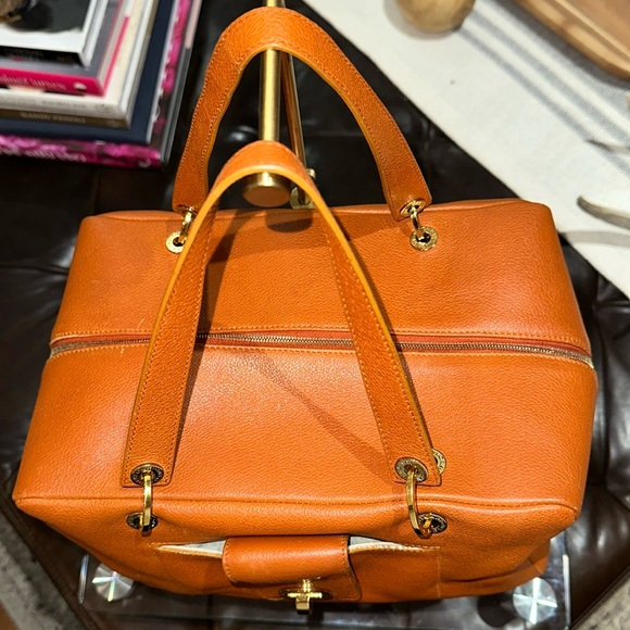 Authentic BVLGARI Turn Lock Leather Boston Bag in Cognac w/Gold-Tone Hardware - Picture 14 of 16
